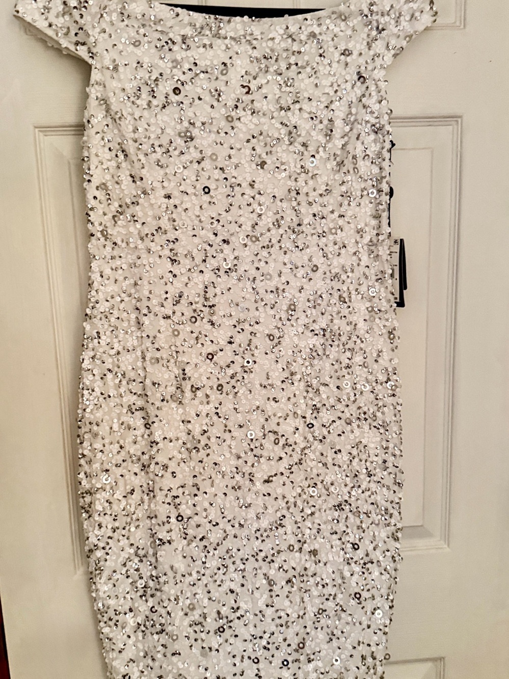 Adrianna Papell White Sequin One-Shoulder Cocktail Dress